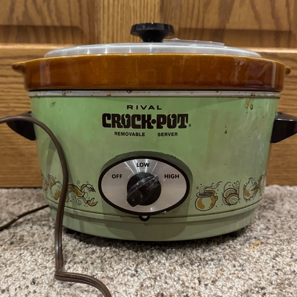 Vintage Rival Crock-Pot Model 3350 Avocado Green Stoneware USA